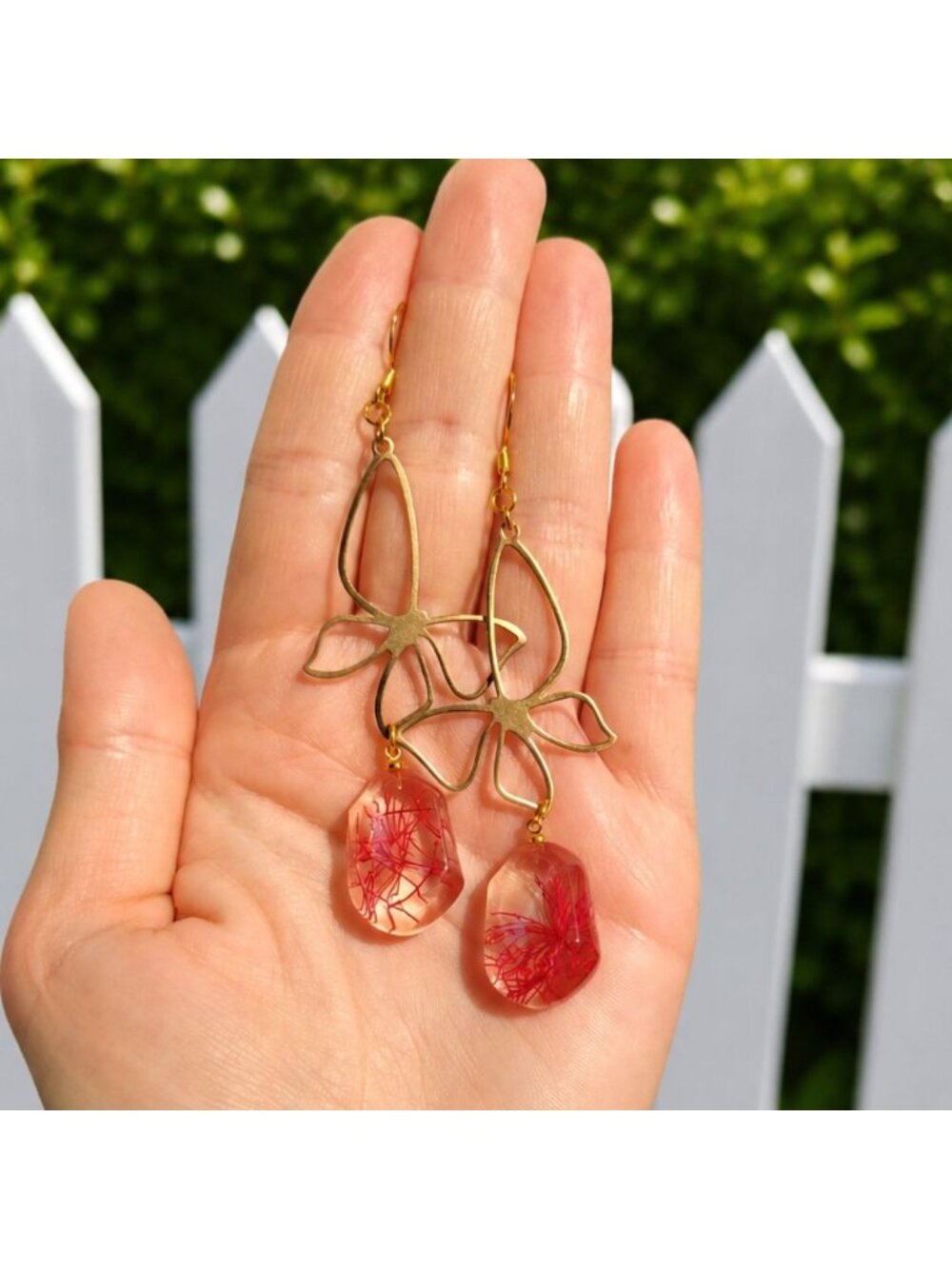 Pressed Flower Butterfly Earrings Real Flower Resin Earrings Botanical Earrings